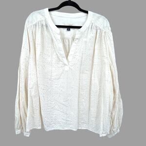 Peasant Boho Off-White‎ Cottagecore Prairie Embroidered Top Women's XL Cotton
